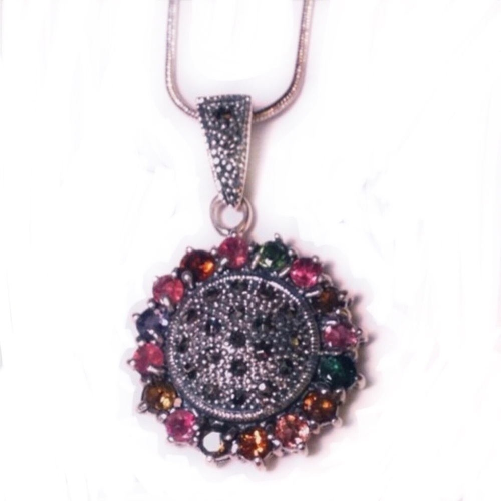 925 SS Marcasite, multi gem pendant